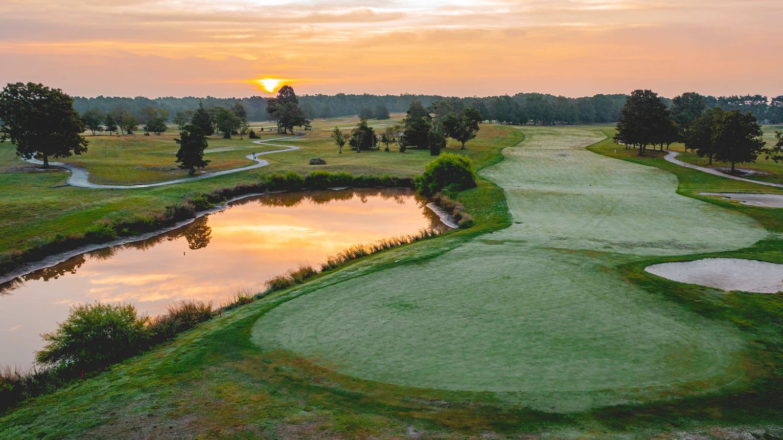 Championship golf course at sunrise